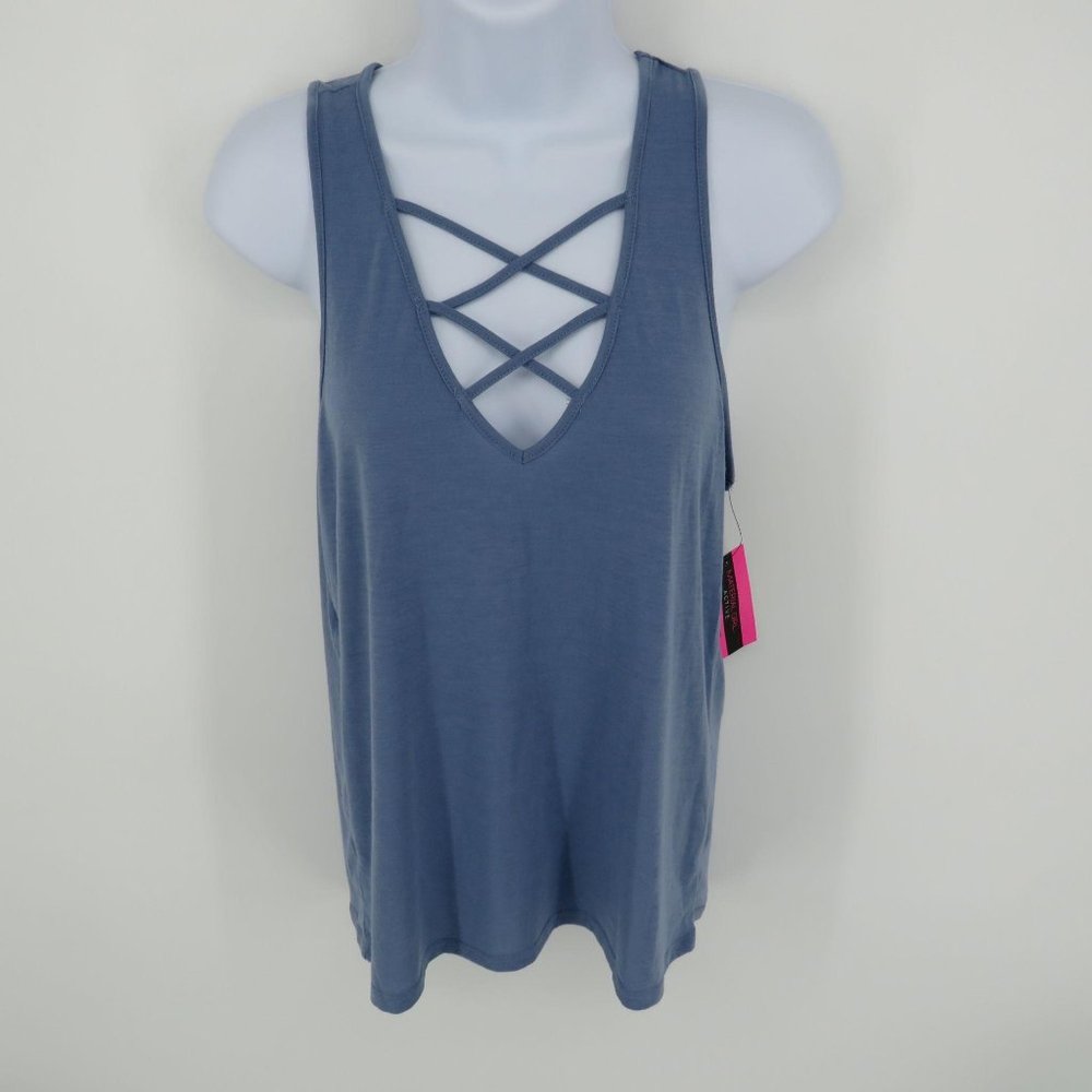 Material Girl Active Women's Lace-Up Printed Tank Top Blue Small NWT $19.50